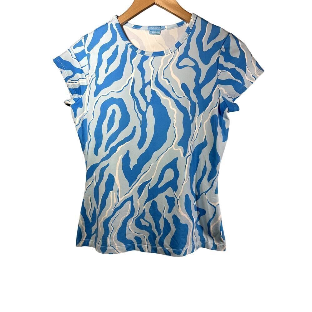 J. McLAUGHLIN Women's Animal Print Crew Neck Short Sleeve T-Shirt Blue Size XS